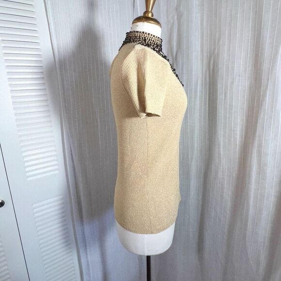 Evie | Women’s | Sweaters | L | Y2k Gold Metallic Beaded Short Sleeve Sweater To - Picture 5 of 6